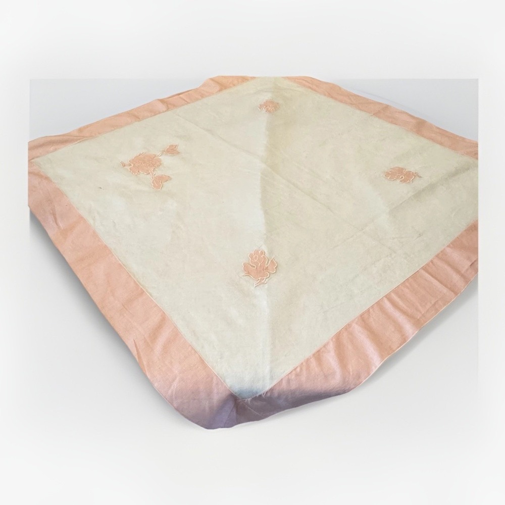 Vintage Madeira Organdy Table Squareโ 41.5" Pink Floral Appliquรฉ Charleston
